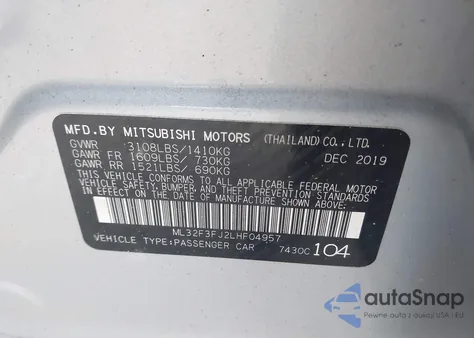 2020 Mitsubishi Mirage G4 Es из США, поврежденный, VIN ML32F3FJ2LHF04957